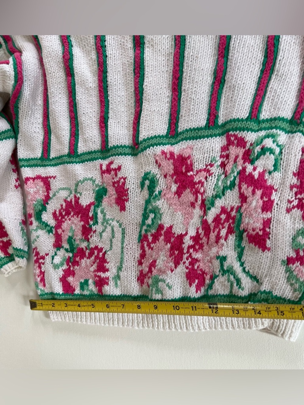 Cambridge Spirits White Floral Stripe Button-Up Cardigan Vintage Women’s L - Picture 5 of 10